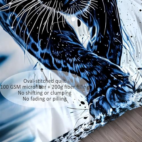 Image of Blue Leopard Comforter Set Full Size 3D Cheetah Bedding Sets for Boys Kids Adults Bedroom Decor Wildlife Animal Quilt 1 Comforter 2 Pillowcases