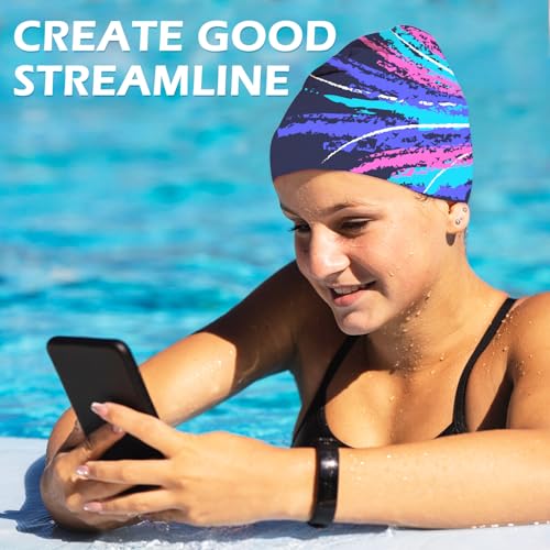 Ausletie Swim Cap for Women Adult, Silicone Swimming Waterproof Bathing Cap Swimming Hat for Long Hair to Keep Hair Dry