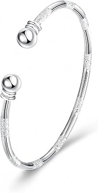 KACON Sterling Silver Bangle Bracelet, Fashion Simple Open Bangles Cuff bracelets for Women