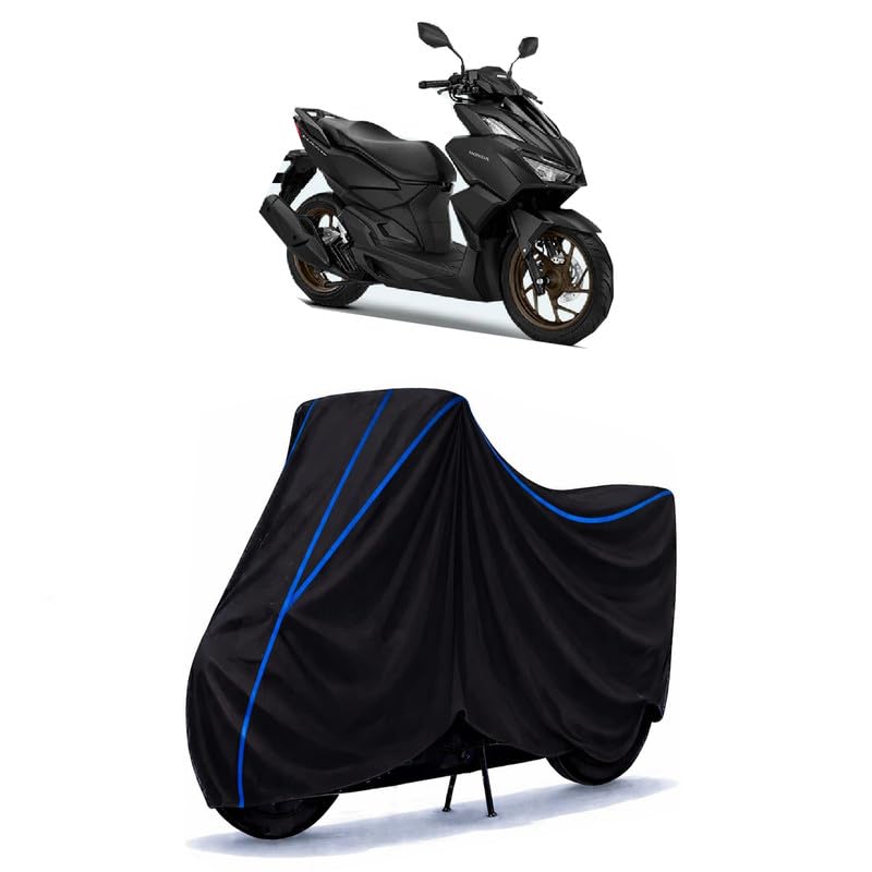 Image of Scooty Cover Water Resistant for Click | Universal Scooter & Bike Cover | Heavy Duty UV Protection | Dust, Rain & Scratch Protection | Elastic Fit All Weather Indoor Outdoor | Black with Blue Piping