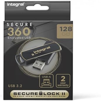 Integral 128GB Secure360 256-Bit Software Encrypted 3.0 USB Stick - Working & Encrypted Double Partition Intelligent Protection Against Password Attacks & 360 Degree Rotating Housing