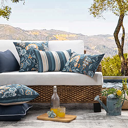 Phantoscope Pack Of 2 Outdoor Indoor Throw Pillow Covers Decorative Waterproof Outdoor Pillows Patio Pillows Cushion Case For Couch Tent Park, Dark Blue 18 X 18 Inches #TOP1