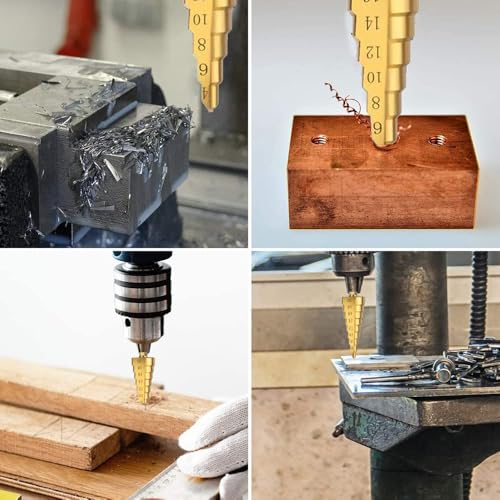 HSS Stufenbohrer Set Titanbeschichtete Kegelbohrer Schälbohrer Hex Schaft Pagoda Bohrer für Edelstahl Kunststoff Metall Holz 3 Stück