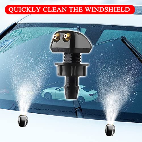 Beypovk 2 Pcs Car Front Windshield Washer Nozzles, Universal Auto Accessorie Double-Hole Wiper Outlet Water Spout Straight Pillar Sprayer (Black) #TOP3