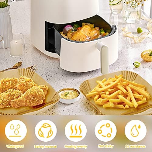 Meetory Air Fryer Disposable Paper Liner, 100Pcs Air Fryer Liners Square with 1 Grill Tongs, Oil-Proof, Water-Proof, Food Grade Baking Parchment Paper Compatible with COSORI,Tower Air Fryer(7.9 inch)