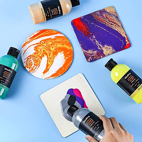 Nicpro 14 Colors 8.45Oz Acrylic Pour Paint Supplies Kit, Large Volume Premixed High Flow Painting Bulk Set With Canvas, Wood Natural Slices, Pouring Oil, Tools Gloves, Strainer, Cups For Beginner Diy #TOP4