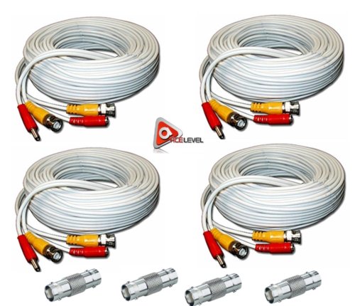 ACELEVEL 4 Pack Premium 100Ft.Thick BNC Extension Cables for Q-See Systems White