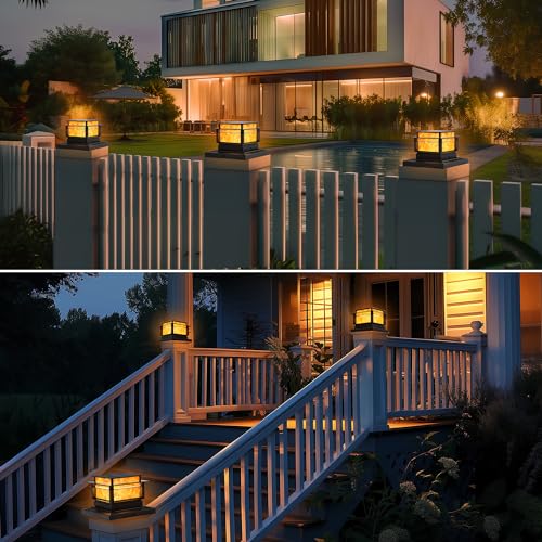 image for Seiiruue 6Pack Solar Post Lights Outdoor, Flickering Flame Fence Solar