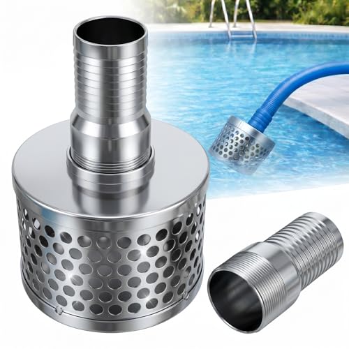 Fumete 3 Inch Garden Hose Filter Pump Strainer Round Hole Suction Strainer Filter and Combination Hose with Connector Plated Steel NPT Thread Basket Reduces Solids Entering Pump
