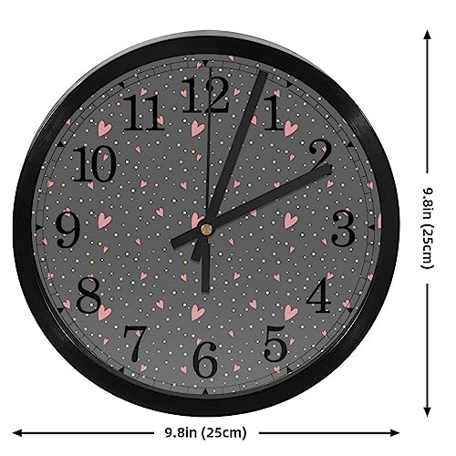 Horloge murale silencieuse à quartz à piles avec motifs cœurs