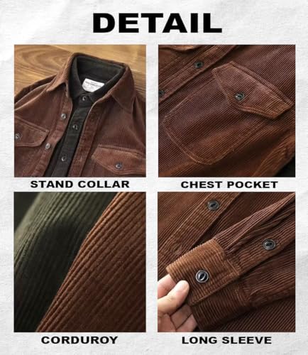 Men's Corduroy Button Down Shirts Long Sleeve Casual Shacket Jacket Western Corduroy Shirt Jacket with Flap Pockets3