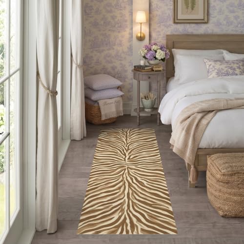 ODIKA 2.5x7 Tan Brown Zebra Print Stripe Use Ultra Soft Runner Rug