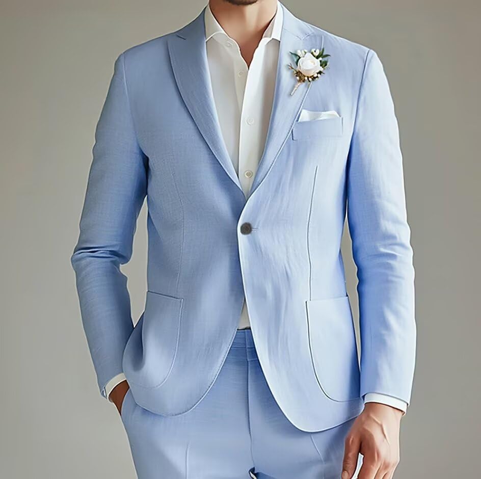 Mens 2 Piece Linen Suit Summer Casual Regular Fit Suits for Men Beach Wedding Suits Set3