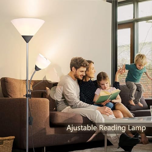 ANIMO SHOP Luminária Chão Coluna Cúpula Dupla Branca