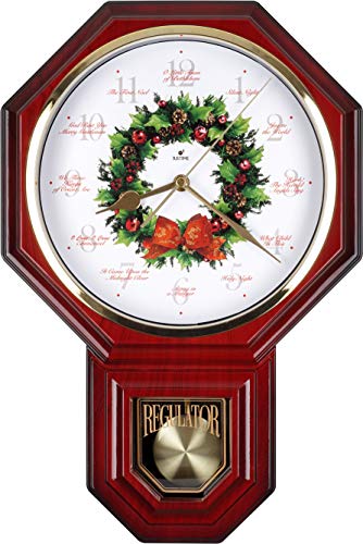 JUSTIME Special Edition Schoolhouse 12 Song of Carols of Christmas Wreath Melody Plastic Wall Clock, Made in Taiwan (TCXM0258-R Red Mahogany)