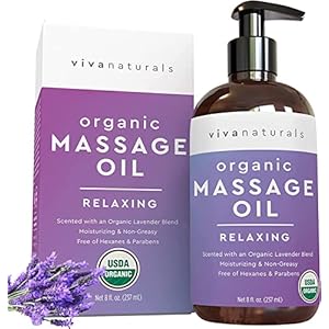 Viva Naturals Organic Massage Oil (8 fl. oz.) – Lavender Scented Relaxing Body Massage Oil for Massage Therapy – Perfect for Home Use & Professional Massages – Non-Greasy and Non-Sticky Formula