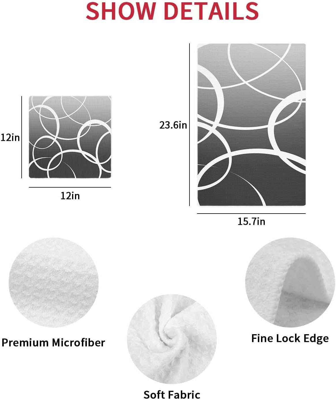 Geometric Gradient Grey Waffle Kitchen Dish Towels Set of 3,Super Absorbent & Quick Dry Hair Hand Bath Tea Golf Microfiber Soft Towel Cleaning Dish Washcloth,Modern Minimalist Abstract Circle 12"x12"