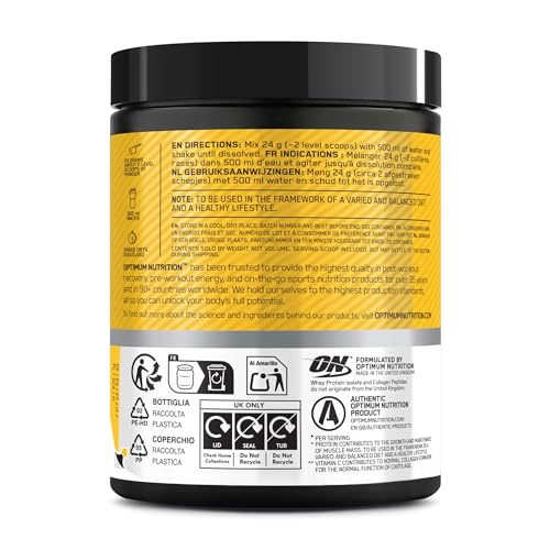 Optimum Nutrition Clear Whey + Colágeno, Té Helado Frutas de Verano, 10 g Aislado de Suero y 10 g Péptidos de Colágeno, Bebida Clara de Proteína para Articulaciones, 240 g, 10 Porciones