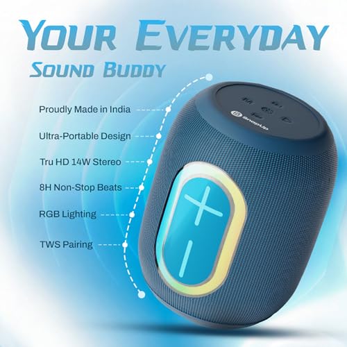 Image of Groove BOP Big Impact 14W Powerful Sound, with up to 8Hrs of Playtime, Tru HD Bass, Advanced Bluetooth 5.3, Multiple Compatibility Connections, RGB Light - Tropical Blue
