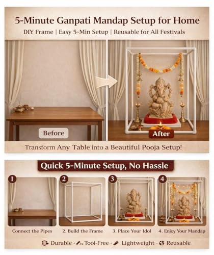 Image of Multipurpose Decoration Frame for Pooja & Home Decor | Ganesh Chaturthi, Diwali, Janmashtami, Durga Puja, Navratri Mandap | DIY Backdrop for Puja Pandal, Photoshoot, B'day & Event(40x40x40cm)