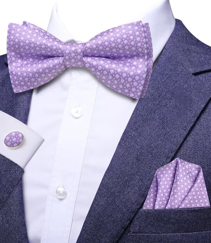 Image of Dubulle Mens Paisley Striped Bowtie Set Pre-tied Bowtie for Men and Pocket Square Set Wedding Business