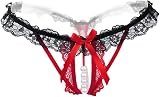 Dobovova Sexy Transparent Lace Open Crotch T Back Colored Diamond Pendant Bowknot Underpants (as1, alpha, one_size, regular, regular, Red)