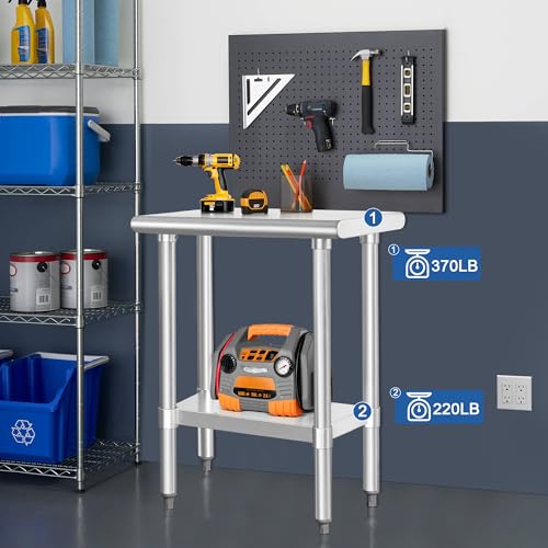 Image of HARDURA Stainless Steel Work Table Commercial 18x30 Inches Kitchen Prep Table and Heavy Duty Commercial Workbench NSF 430 with Undershelf and Galvanized Legs