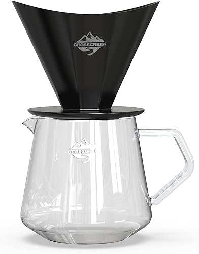 Juego de cafetera, gotero de café de cerámica negra con filtro de papel V60, servidor de vidrio de café de 22.0 fl oz para cafetería, restaurante