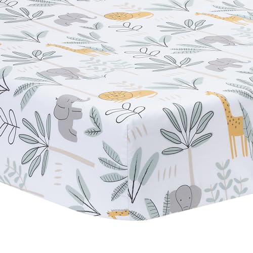 Image of Lambs & Ivy Jungle Adventure 100% Cotton Baby/Toddler Fitted Crib Sheet - White