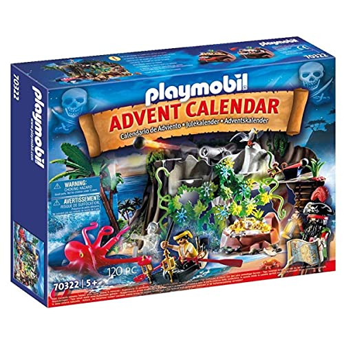 PLAYMOBIL Adventskalender 70322 Schatzsuche in der Piratenbucht mit zahlreichen Figuren, Tieren und Zubehörteilen hinter jedem Türchen… – Ansicht 1