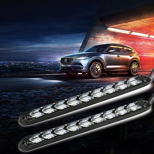 jaxiria 9 LED Arrow DRL Switchback Strips -White Amber Daytime Running Lights -12V Dynamic Flowing Sequential Turn Signal -Universal Car Styling LED for Car, SUV, Truck(2 x 25cm Black)
