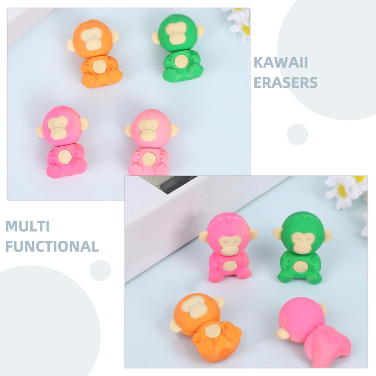 KOMBIUDA Radiergummis mit Cartoon Tieren 36 Stück Niedliche Kleiner Radiergummis in Affenform aus Tpr Leichte als Schülerpreise und Partygeschenke für Schüler und Büro Zufälliger Stil