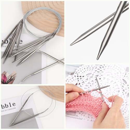 مجموعة ابر حياكة دائرية من ريسي، 9 قطع 2.0-6.0 ملم، ابر حياكة دائرية من الستانلس ستيل بطول 120 سم مع كيبل مرن للجابر او الشال او البطانية او الوشاح او المشاريع الكبيرة