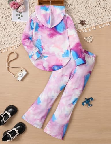 Image of Girls Clothes Tie Dye Sweatsuit Long Sleeve Sweatshirt Tops and Flare Pants 2PCS Girls Fall Clothes
