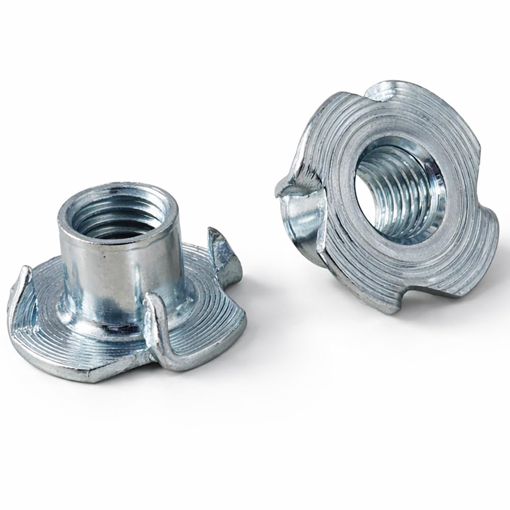 M6 (6mm x 9mm) - (Pack of 100) Zinc Plated Four Pronged T-Nut Steel AN90 Threaded Insert for Furniture DIY and Wooden Construction - A02E M6_100