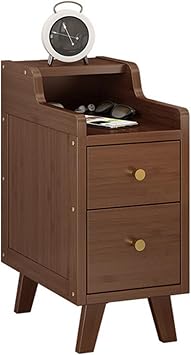 Solid Wood Nightstand with 2 Drawers, Mid Century Modern Bedside Table for Bedroom, Small Narrow Side Table for Small Spaces Bedroom, Easy Assembly7.8x15.7x20.1in, Walnut