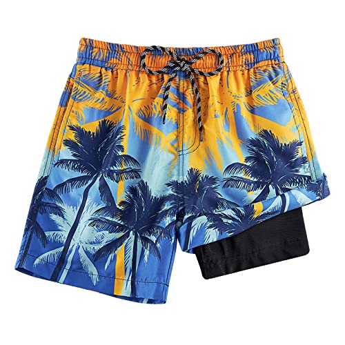 Image of Cozople Teen Boys Swim Trunks Size 14 16 Beachwear Swimsuit Stretchy Boxer Brief Liner Swim Shorts Hawaii Palm Tree Graphic Quick Dry UPF Beach Board Shorts for Teens Beachwear