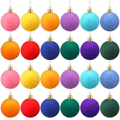 Wonderjune 24 Pcs Felt Christmas Balls Ornament for Tree 1.57 Inch, Vibrant