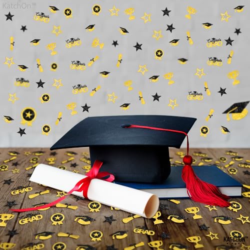 Image of Graduation Decorations 2026 | Glitter, Black and Gold Graduation Confetti - Pack of 300 | Congrats Grad Confetti, Class of 2026 | Grad Hat, Star Confetti for Police Grad Decorations, KatchOn