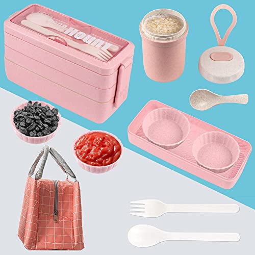 Stackable Bento Box With Lunch Bag, 3 Compartment Japanese Lunch Containers, Wheat Straw, All-In-1 Bento Lunch Box Kit For Adults Meal Prep Lunch Snack By Iteryn #TOP5