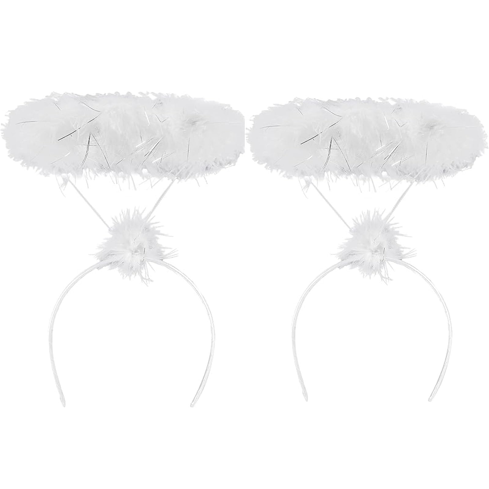 dinghaole 2 Pieces White Angel Halo Hoop，angel Headband，Feather Angel Hair Ring，Fluffy Halo Headband，tinsel Halo，Angel Costume Accessories For Adult，For Christmas Halloween Birthday Costume Party