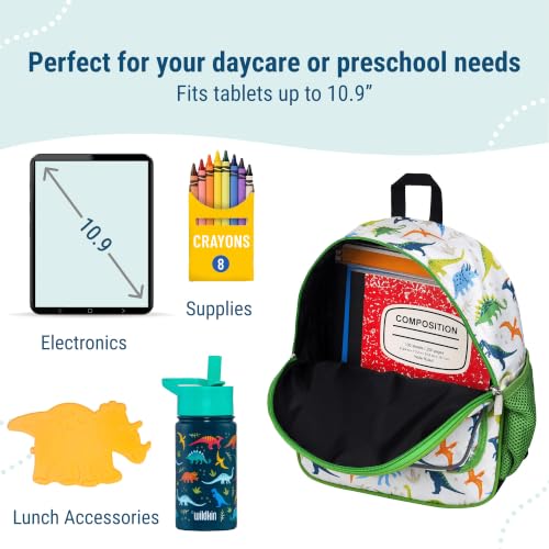 Image of Wildkin Kids 12-Inch Toddler Backpack - Lightweight School Bag for Daycare & Travel, Ages 3-7, Dinosaur Adventures, 12.5 x 10 x 4.5 in, Dinosaur Adventures