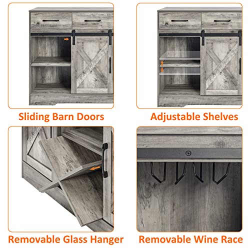 Kitchen Buffet Sideboard,Wine Cabinet,Coffee Bar Table,Farmhouse Liquor Storage Cabinet With 3 Drawers, Sliding Barn Door Cupboard Table For Kitchen,Living Room,Dining Room #TOP4