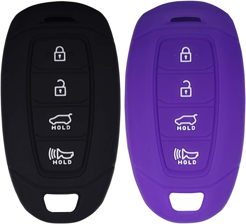 Lcyam Key Fob Cover Silicone Protection Case for 2018 2019 2020 2021 Hyundai Venue Kona Santa Fe Veloster Palisade Elantra GT Keyless Remote 4 Button (Black Purple)