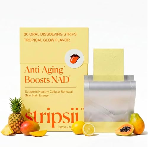 Stripsii NAD+ Strips (30 ct) – Skin Glow, Healthy Hair & Strong Nails Support – Collagen, Hyaluronic Acid & Biotin – Fast-Absorbing Oral Dissolving Supplement – Tropical Flavor, No Sugar, Made in USA
