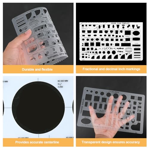 5 peças Circle Stencils, ferramentas de desenho de várias formas palmilhas geométricas de plástico f