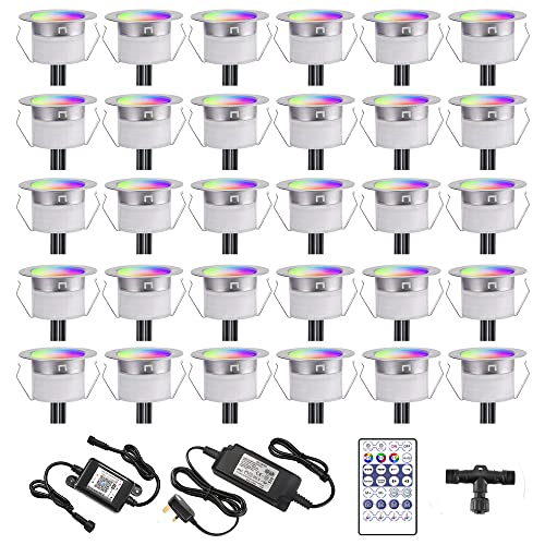 Led Decking Lights Rgb Wifi Multicolor Chasing Effect Waterproof Ip67 Φ31Mm 12V Music Sync Work With Alexa/Google Outdoor Decking Patio Lighting Recessed Light For Steps/Path/Kitchen/Garden, 30 Pack #TOP10