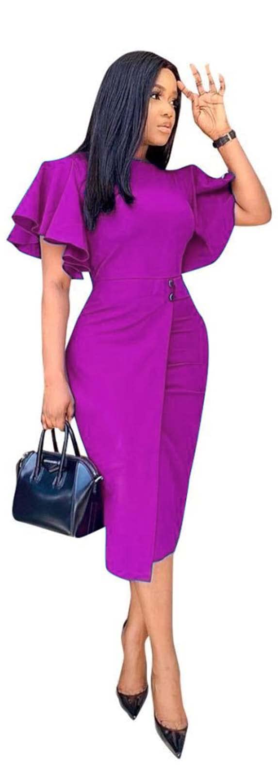 Halfword Church Dresses for Women Ruffle Sleeve Bodycon Peplum Business Pencil Dress