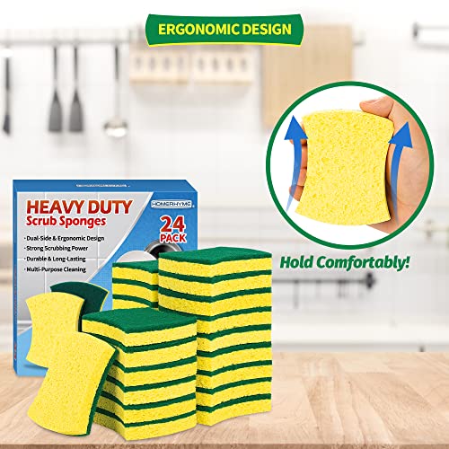 Homerhyme Heavy Duty Sponges, 24 Pack Scrub Sponge, Multipurpose Dish Sponge, Eco Cellulose Kitchen Sponge Durable Ergonomic Design For Washing Dishes, Uncoated Cookware & Household Cleaning. #TOP5