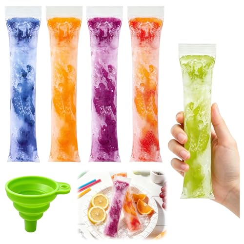 Noviatrix 200 Pièces Sacs Popsicle, DIY Glace Maison, Sachet Glace à l'eau avec Entonnoir, Idéal pour Préparer Soi-Même des Granités, des Bâtonnets de Yaourt, Jus de Fruits et Glaces